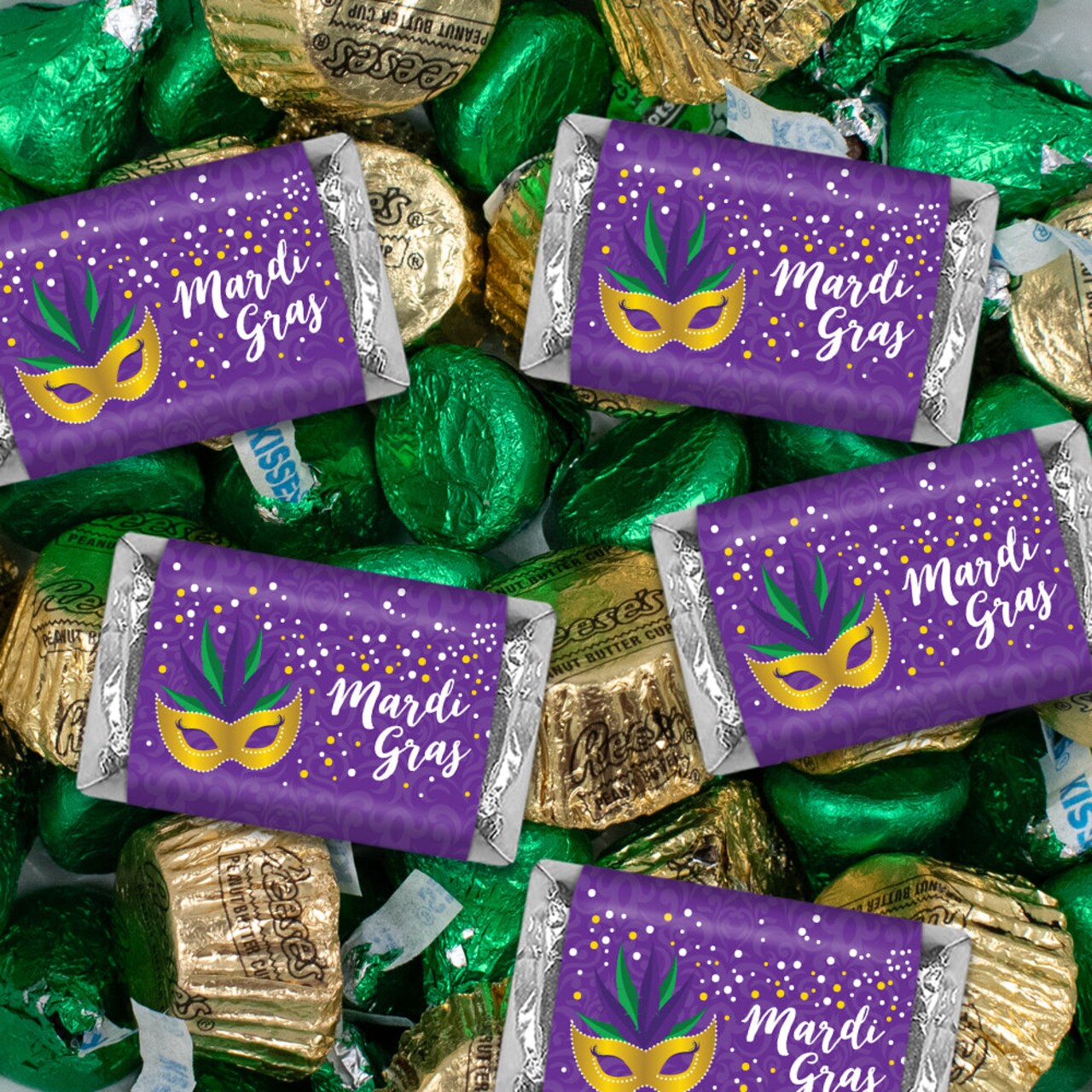 105 pcs Mardi Gras Candy Hershey's Chocolate Mix (1.75 lb) - By Just Candy